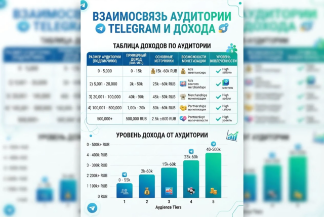 Таблица дохода в Telegram по размеру аудитории