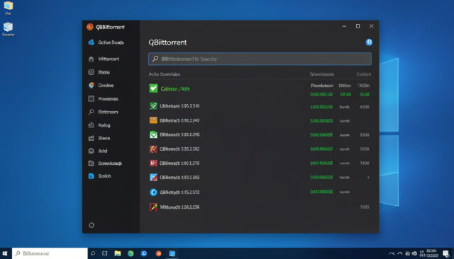 Окно программы qBittorrent с активными загрузками и встроенным поиском Окно программы qBittorrent с активными загрузками и встроенным поиском